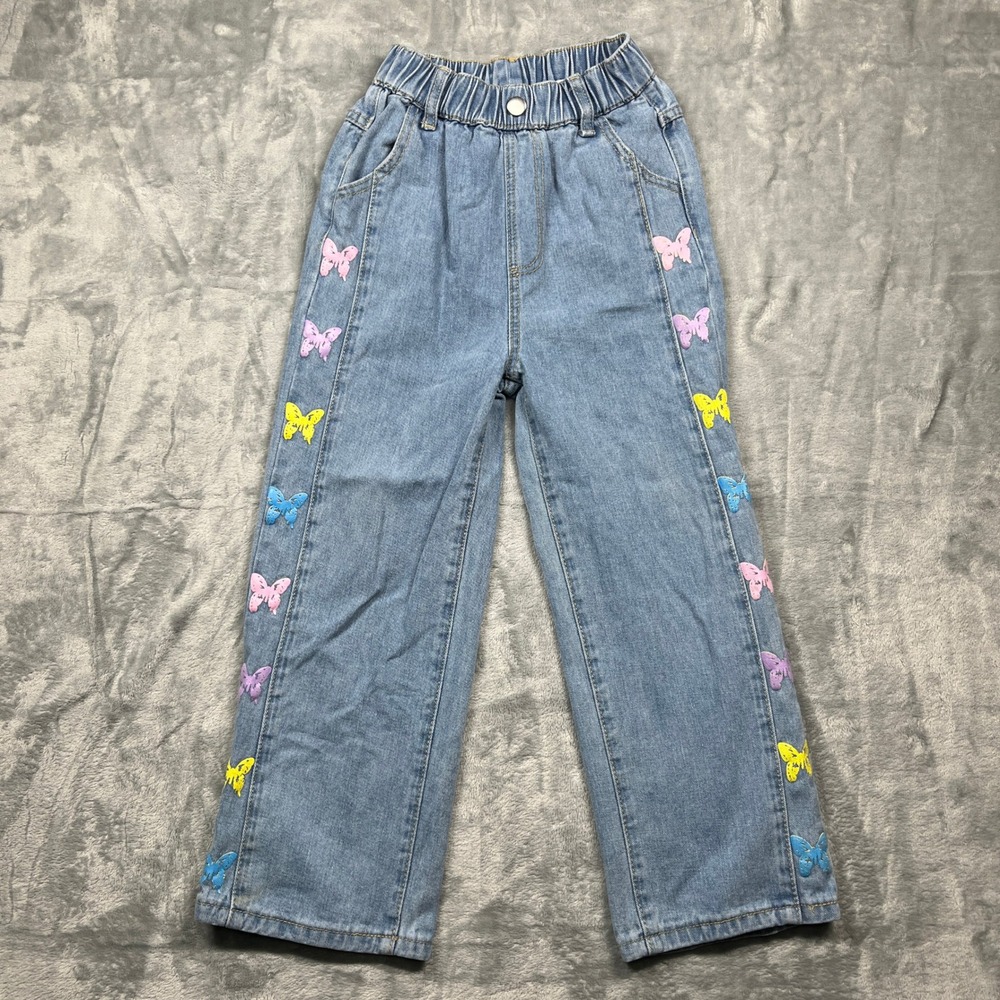 Rolanko‎ Girls Denim Jeans Butterfly Elastic Waist Light Wash Size 14